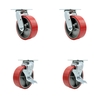 Service Caster 6 Inch Red Poly on Cast Iron Swivel Caster Set with Roller Bearing 2 Brake SCC SCC-30CS620-PUR-RS-2-TLB-2